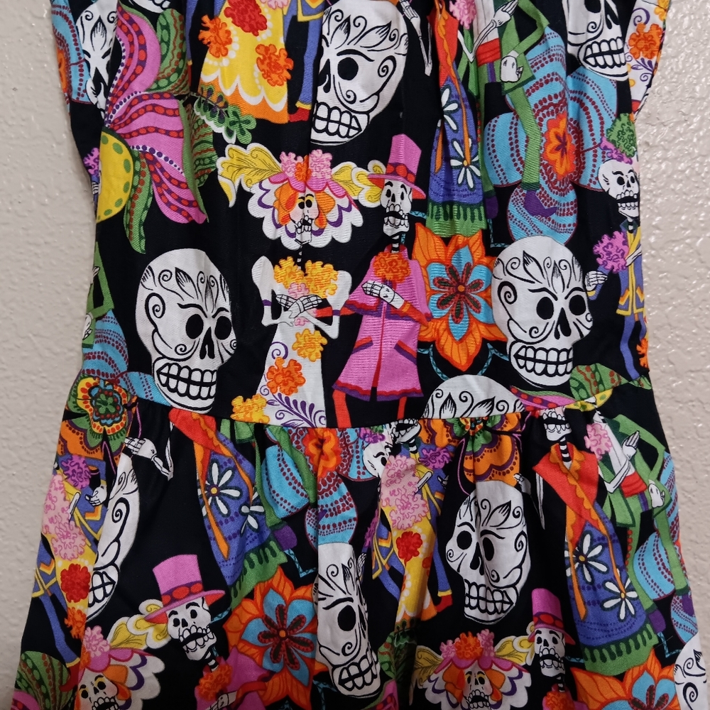 Folter Black Colorful Sugar Skull Floral Mini Dress - Picture 2 of 4